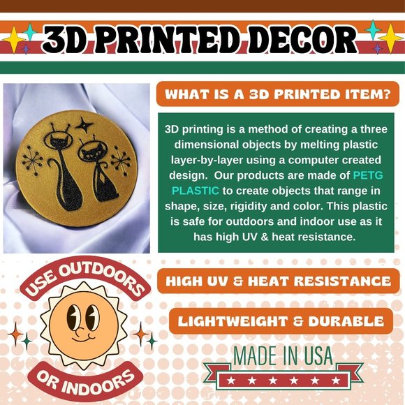 Mid Century Modern Space Age Cats Coasters For Bar Kitchen Room Retro Decor Gold - Picture 2 of 10